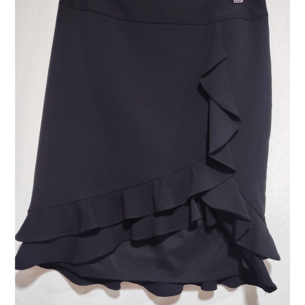 White House Black Market Women Polyester Blend Black Ruffle Hem Skirt Size 4